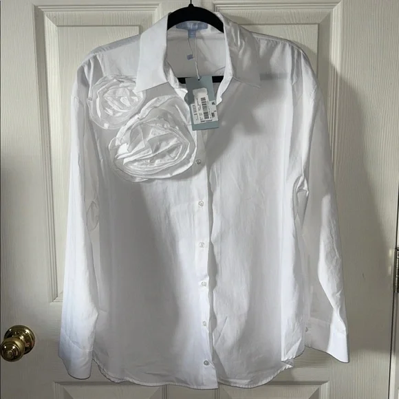Antonio Melani Womens White Rose Flower Appliqué Button Down Shirt Size Med - Picture 2 of 10